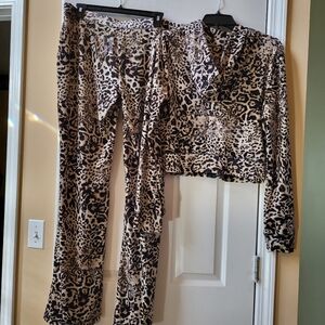 Juicy Couture Velour Ocelot Tracksuit 2 Pc Set Hoodie & Pants Size L
